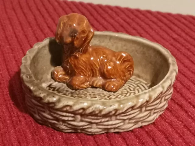 Vintage Wade Puppy In a Dog Basket Pin Tray/Trinket Dish /Jewellery