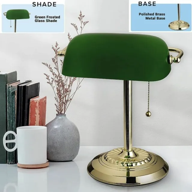 BANKERS LAMP GREEN Glass Shade Vintage Antique Desk Table Library Piano  Light $55.49 - PicClick