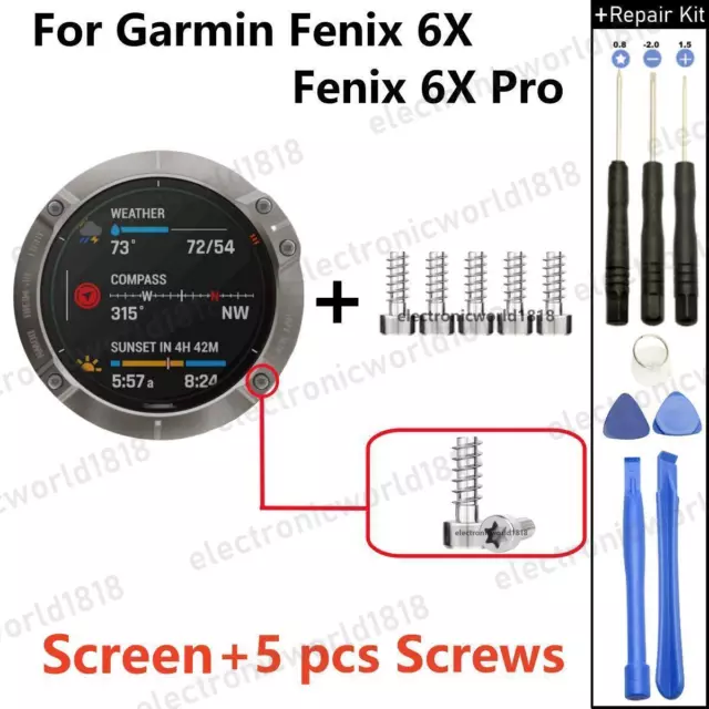 For Garmin Fenix 6X /6X Pro Watch LCD Display Screen Replacement With Screws NEU