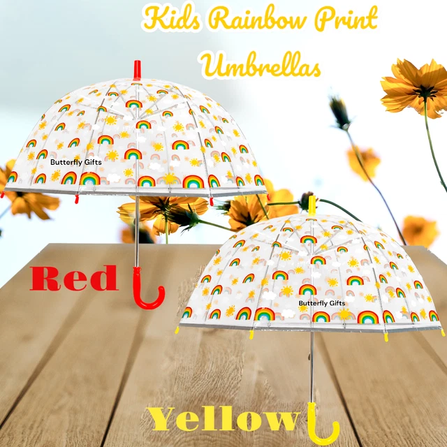 Ombrello arcobaleno bambini stampa cupola a bolle trasparente bambini ragazze rosso o giallo
