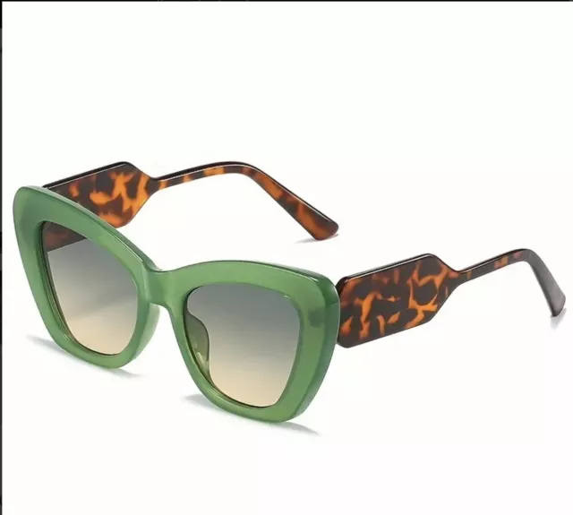 Anthropologie Sun Glasses Sunglasses Green Leopard Print Geometric Cat Eye New