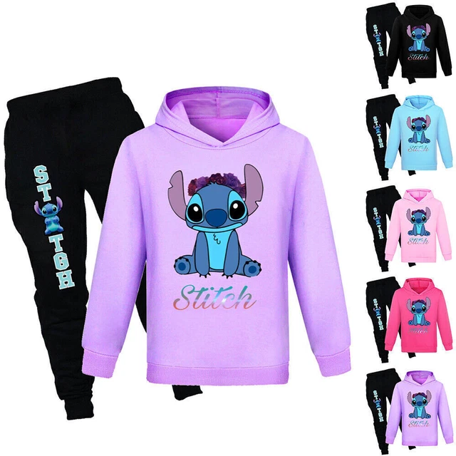 Kids Lilo and Stitch Tracksuit Hoodies Sweatshirt Hooded Tops Pants Outfits Set