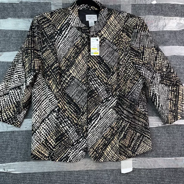 Women's Blazer/Jacket size XLarge Black Yellow Brown PRINT Zig Lined Tapestry