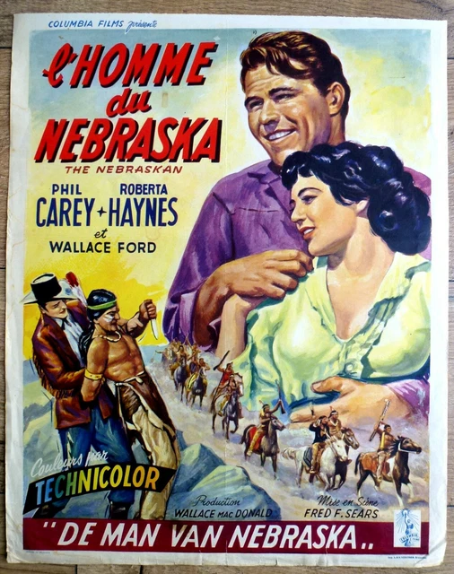 belgian poster western THE NEBRASKAN, PHIL CAREY, ROBERTA HAYNES, INDIENS