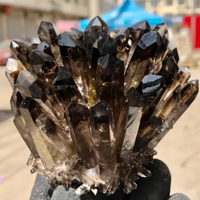 494g  New Find Black Phantom Quartz Crystal Cluster Mineral Specimen Healing