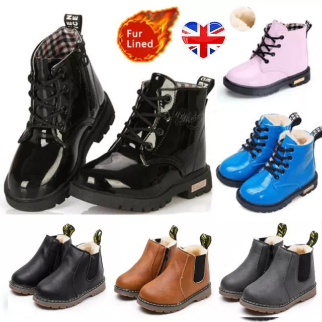 Kids Winter Warm Ankle Boots Girls Boys Chelsea Fur Lined Snow Boots Shoes Uk