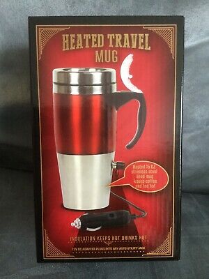 Heated Travel Mug 15 Oz Red/Silver W/ 12V Dc Adapter Insulated - Brand New