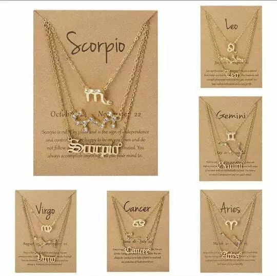3 Piece Set Zodiac Necklace. Astrology Necklace. Star Sign Constellation Pendant