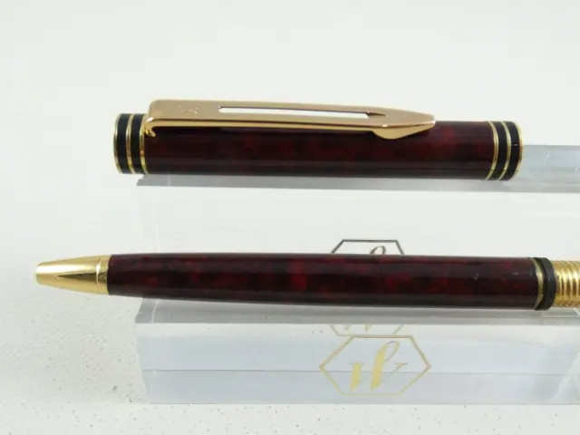 Vintage Waterman Exclusive Red Marble Ballpoint Pen, GT, Needs a Refill, Imprint