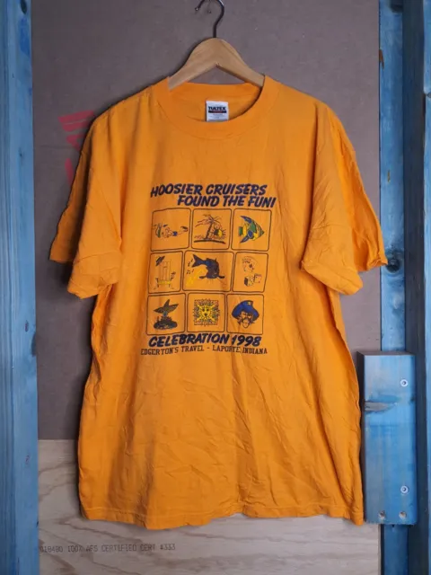 Vintage Holiday Cruise Shirt Mens Size Extra Large Orange Embroidered 1998 90s