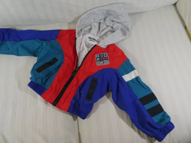 Vintage Oshkosh Bgosh Hooded Windbreaker Jacket 3T Lined Color Block Sports L1