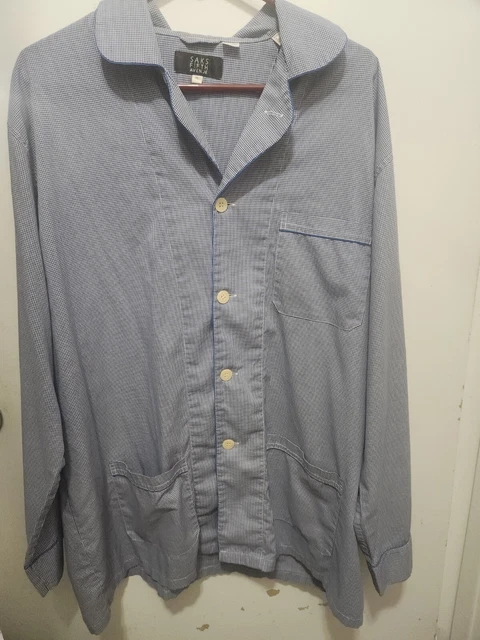 Vtg Saks Fifth Avenue Night Shirt Pajama Top Blue Check Men’s XL 100% Cotton EUC