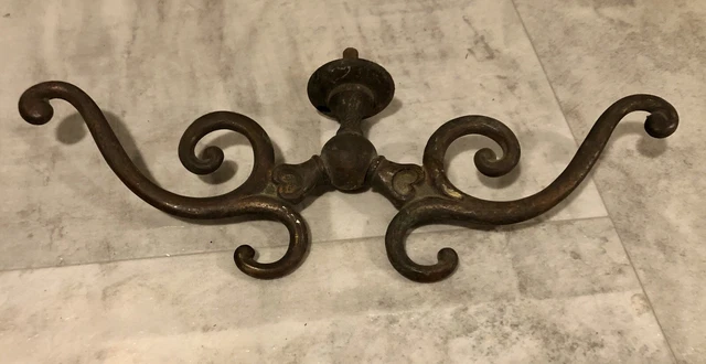 Antique Brass Ornate Double Coat Hook Vintage Brass Steampunk