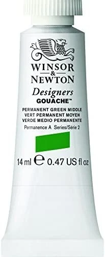 Winsor and Newton Designer Gouache 14 ml verde permanente medio, serie 2