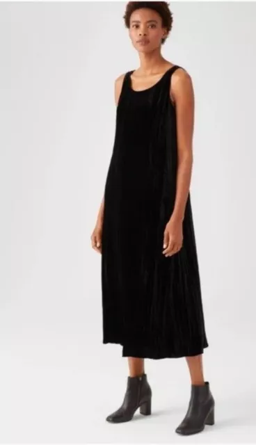 Eileen Fisher Black Velvet Scoop Neck Sleevless Slip Maxi Dress sz L $378