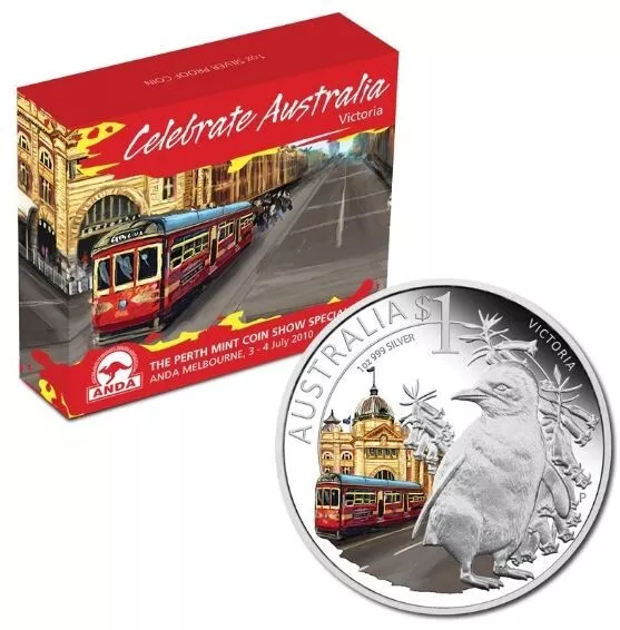 2010 $1 Celebrate Australia Victoria 1Oz Silver Proof Coin  Melbourne Anda Show