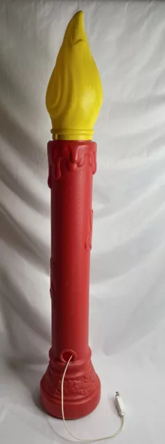 Blow Mold Candle Vintage Christmas 1969 Lighted 38” Candle Poinsettias~Works 2