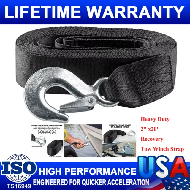 1x Car DELUXE BOAT TRAILER REPLACEMENT WINCH STRAP 10000LB 2"x20' WITH SNAP HOOK