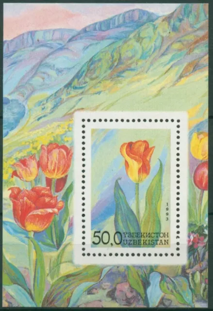 Usbekistan 1993 Pflanzen Blumen Tulpe Block 2 postfrisch (C30275)