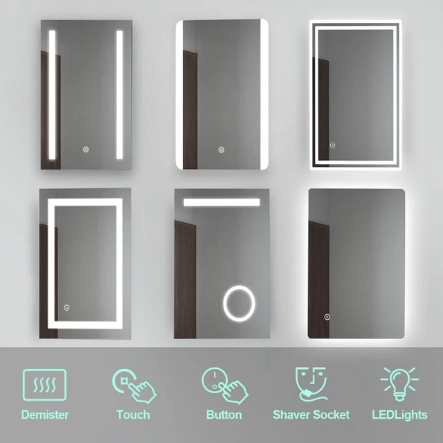 ILLUMINATED BATHROOM LED Mirror with Shaver Socket Demister Touch