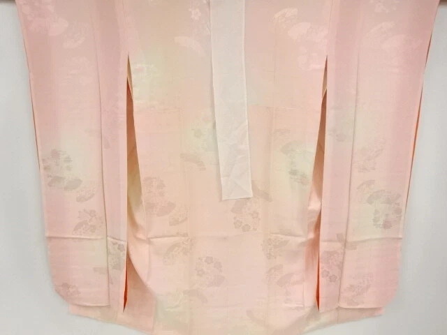 97425# Japanese Kimono / Antique Juban For Furisode / Woven Fan With Flower Roun