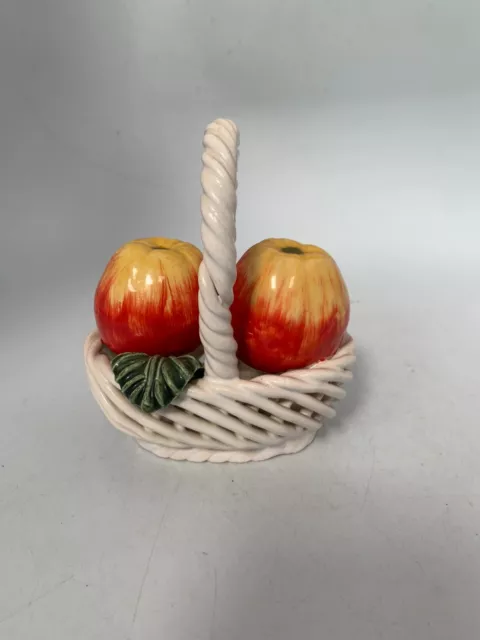 Vintage Small Ceramic Fruit Basket Collectable Pottery 13x10cm #GL