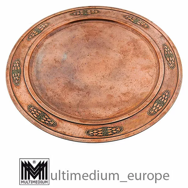 Placa de cobre Art Nouveau bandeja para servir plato Arts Crafts 1900 antiguo