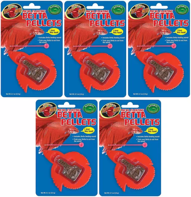 Zoo Med Micro Floating Betta Pellets Fish Food Plus Feeding Wand .12oz. 5-Pack