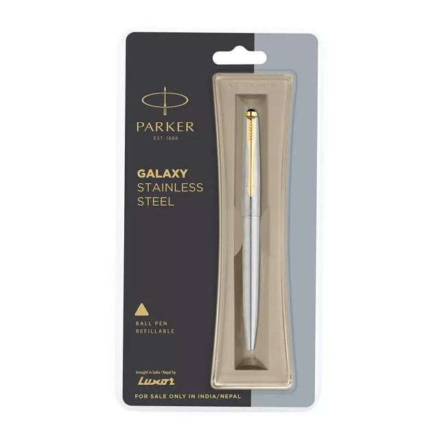 Bolígrafo Parker Galaxy de acero inoxidable con adornos dorados | Envío gratis