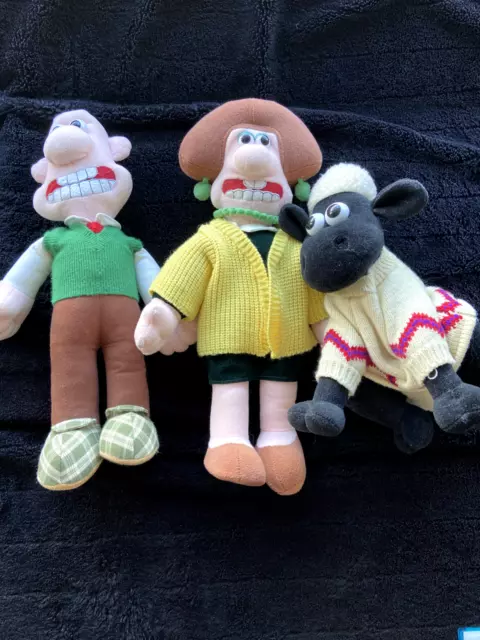 Wallace & Gromit Plush Soft Toys x3  Aardman Vintage Wendolene, Wallace & Shaun