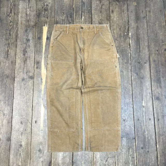 CARHARTT TROUSERS DENIM Double Knee Y2K Workwear Pants, Beige, Mens 33 ...