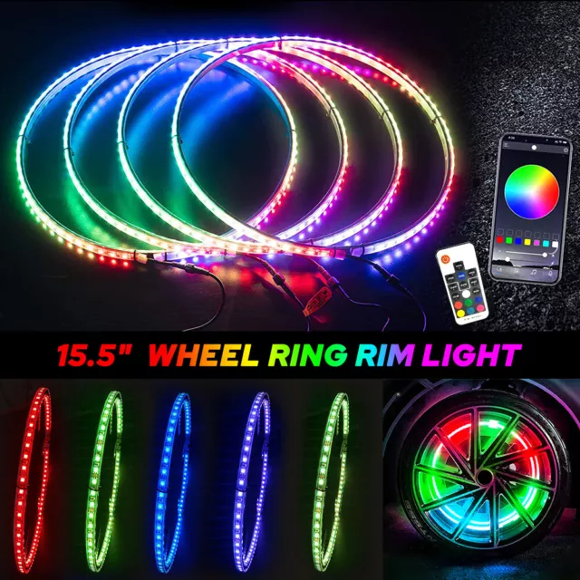 4x 15.5" LED Wheel Ring Rim Lights RGB Color Chasing Turn Signal IP68 Bluetooth