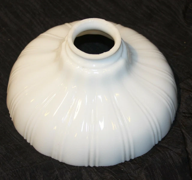 Vintage MILK GLASS CLAMB RUFFLED SCALLOPED RIBS 8" LAMP LIGHT SHADE 2.25" FITTER
