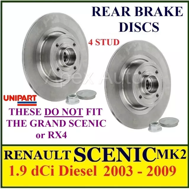 RENAULT SCENIC MK2 Pair of Rear Brake Discs 1.9 dCi Diesel 03-09 Bearings / ABS