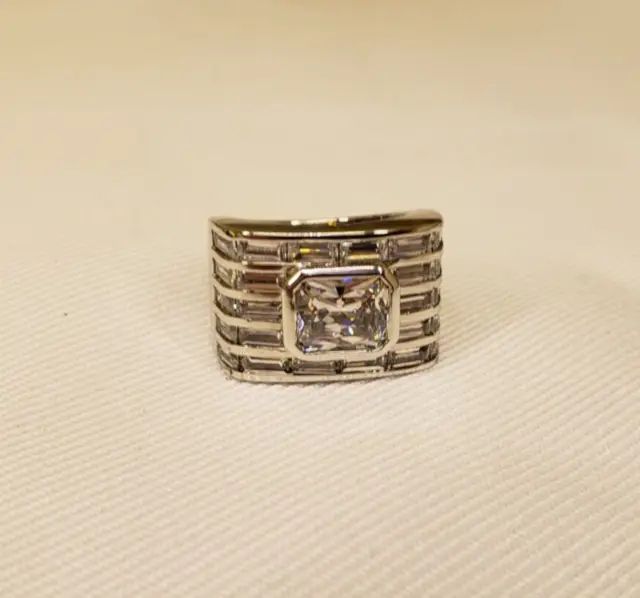 Designer Jose Hess Men's Sterling Silver Baguette CZ Ring