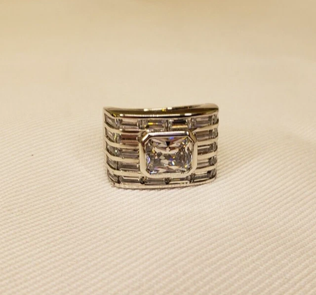 Designer Jose Hess Men's Sterling Silver Baguette CZ Ring