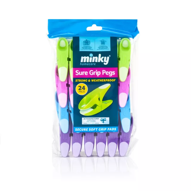 Minky Sure Grip Pegs 24 Colourful Plastic Clothes Pegs