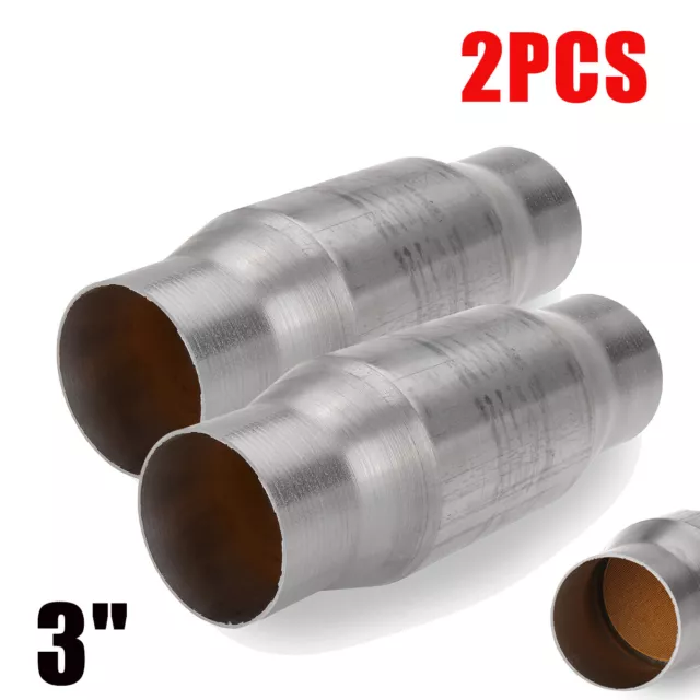 2Pcs 3" INCH SPORTS CAT CATALYTIC CONVERTER HI FLOW 400 CELL UNIVERSAL STAINLESS