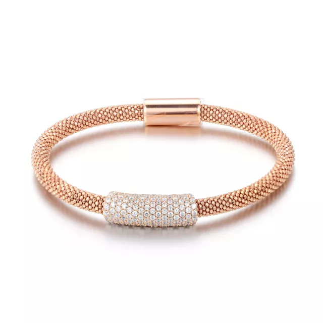 Fine 4.5mm 14K Rose Gold Plated Silver CZ Magnet Bangle Bracelet made in italy