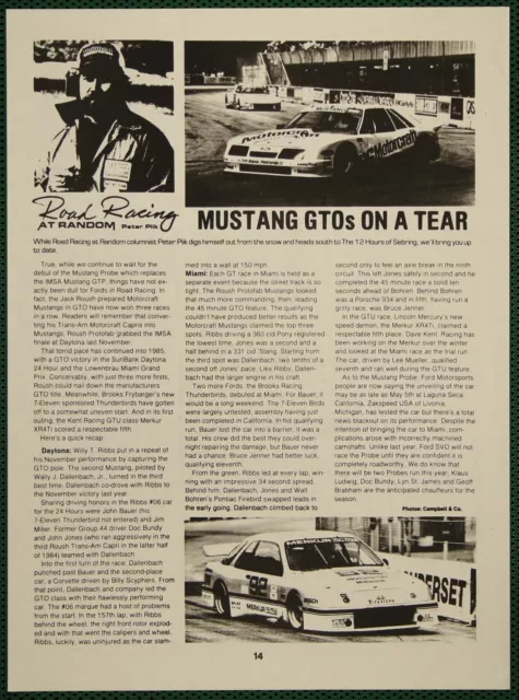FORD MUSTANG GTO IMSA Racing Schedule Vintage Pictorial Article 1985 $9.95 - PicClick