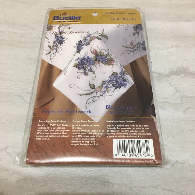 Nuevo Bucilla Bee's Delight WM65478 Bloques de Edredón Estampados Edición Especial Paquete de 6 Bloques