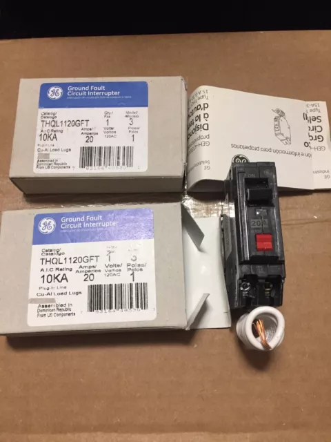 Circuit Breaker GE THQL1120GFT 20 Amp 1 Pole 120V Self Test 2 Of Them New