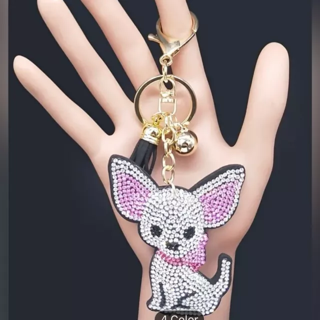 Chihuahua rhinestone bag charm / keychain- now in white!!