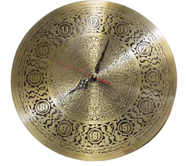 Handmade Metal Wall Clock, Antique Home Décor, Copper Gold