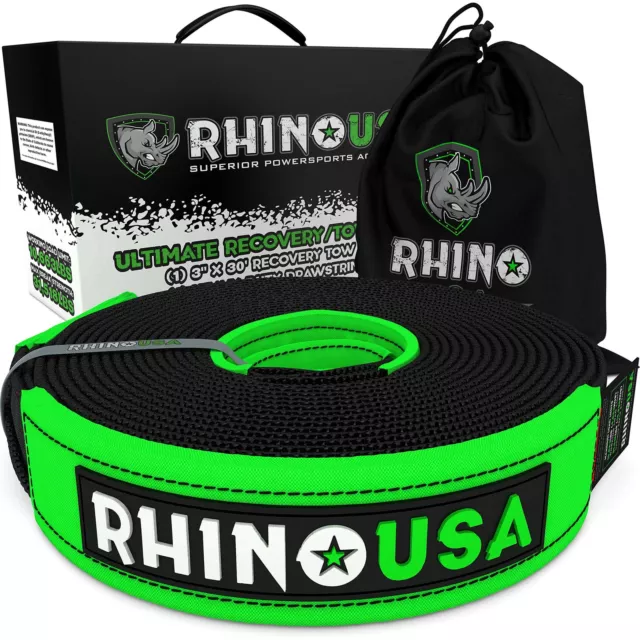 Rhino USA Recovery Tow Strap 3in x 30ft Heavy Duty - 31,518lb Break Strength