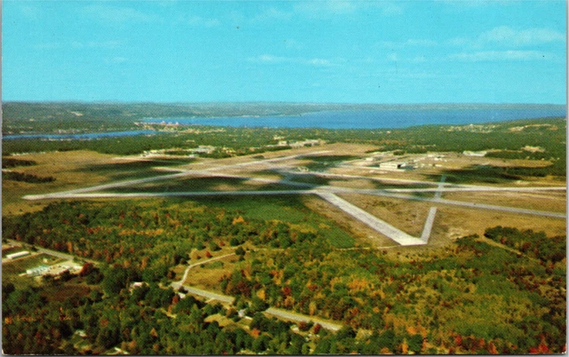 Traverse City Michigan Cherry Capitol Aiport Aerial View Vintage Chrome Postcard