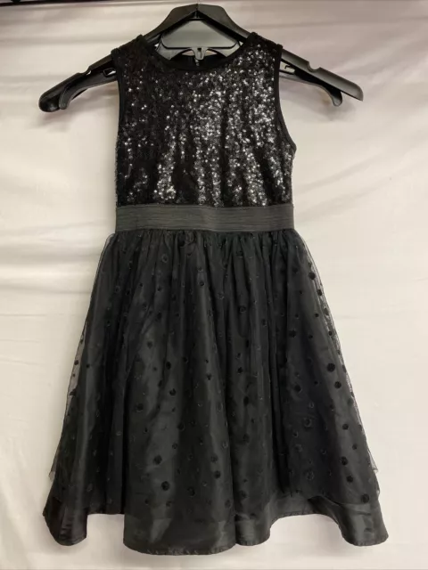 D-Signed Disney Girl Size S 7/8 Black Dress sequins Polka Dot Tulle Bottom