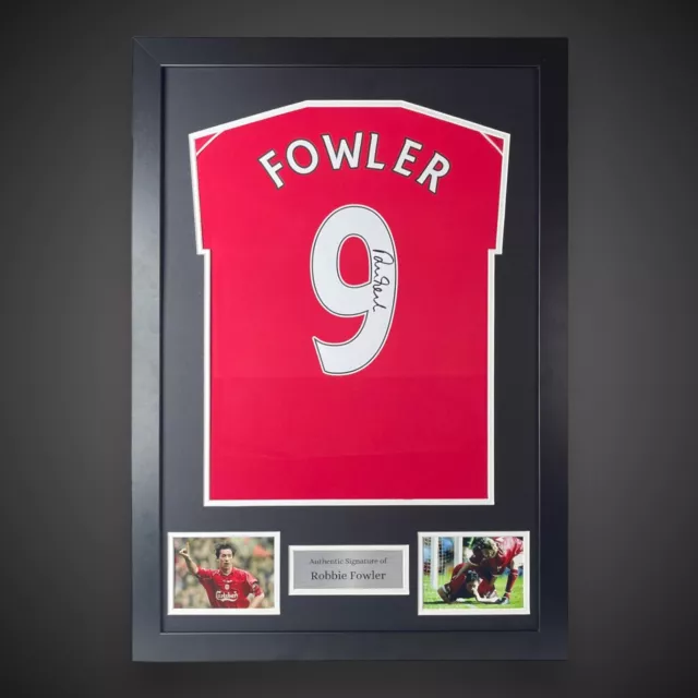 Maglietta da calcio Liverpool incorniciata Robbie Fowler firmata posteriore numero 9 offerta fr £174