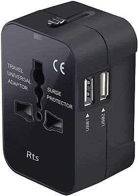 Adaptador de viaje universal doble USB RTS, adaptador internacional todo en 1 mundial