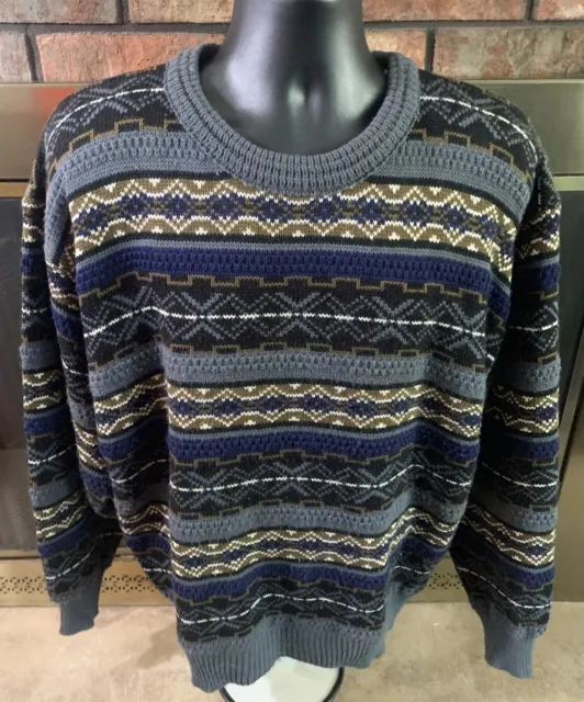 Vintage McGregor Classics Blue Knit Striped Acrylic Sweater Men’s Size XL Vtg